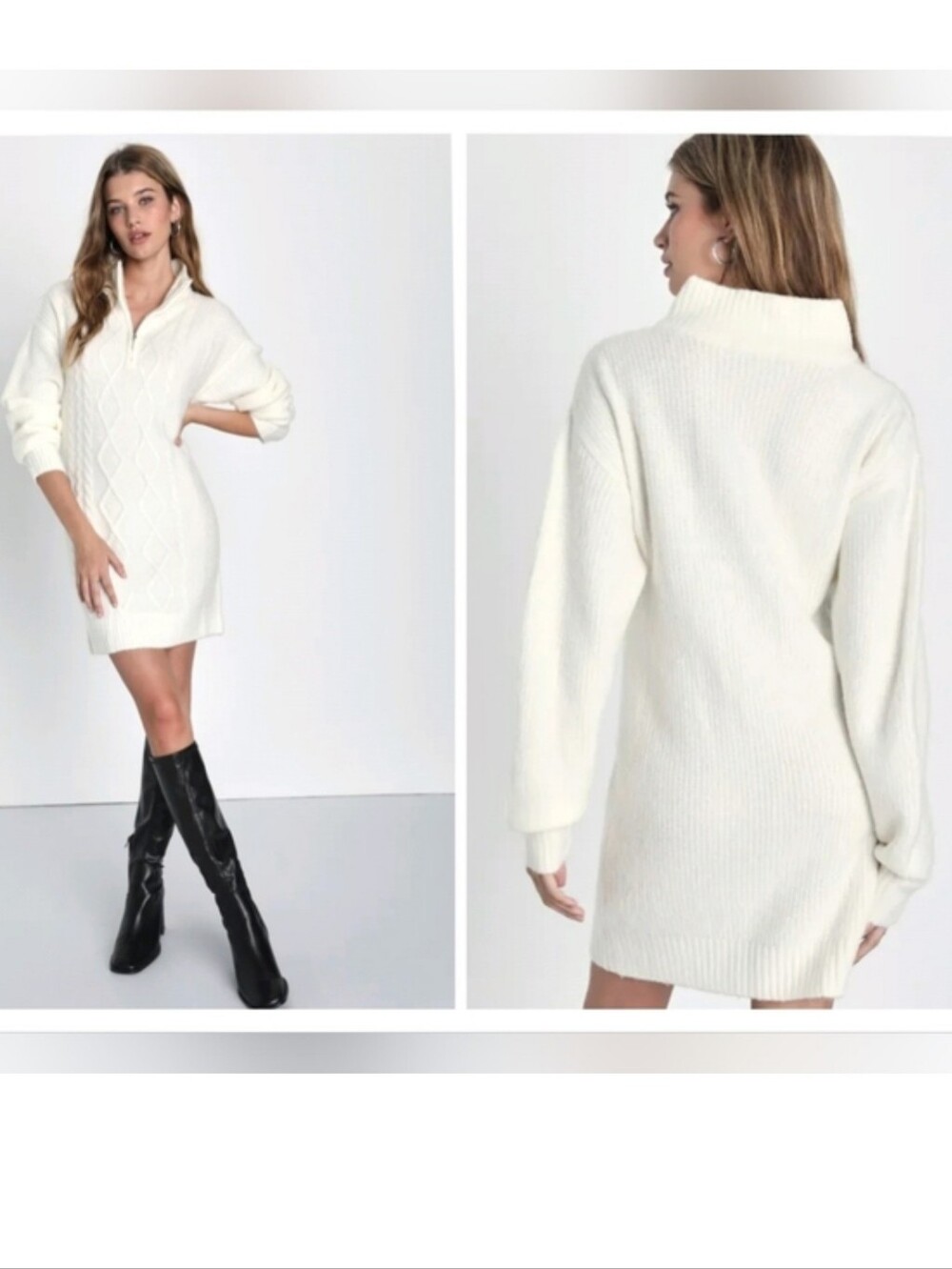 Boohoo White Long Sleeve Sweater Dress
